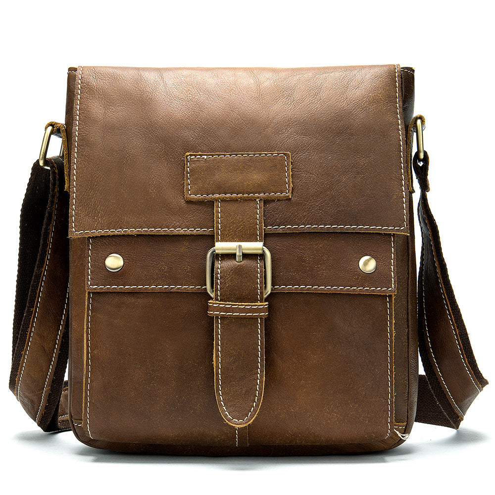 Men's Korean Style Retro Leather Casual Crossbody Bag in a stylish square design, featuring a single adjustable strap and multiple internal pockets.