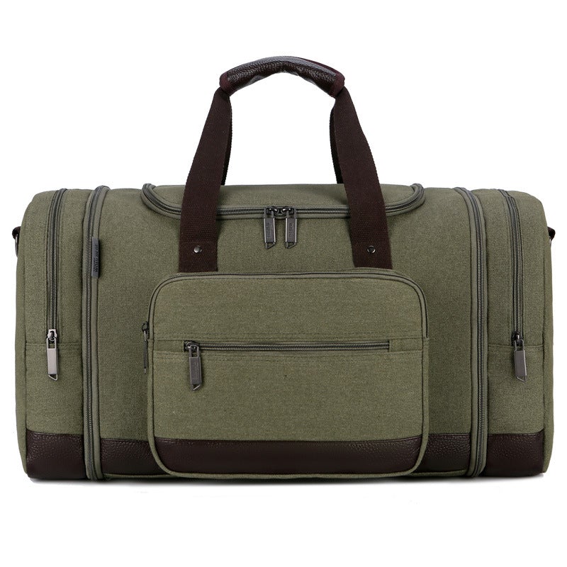 Men's Large Capacity Canvas Luggage Sports Gym Bag in a stylish design, showcasing its spacious interior and durable canvas material.