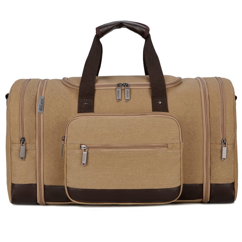 Men's Large Capacity Canvas Luggage Sports Gym Bag in a stylish design, showcasing its spacious interior and durable canvas material.