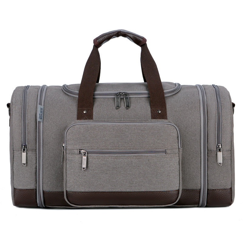 Men's Large Capacity Canvas Luggage Sports Gym Bag in a stylish design, showcasing its spacious interior and durable canvas material.
