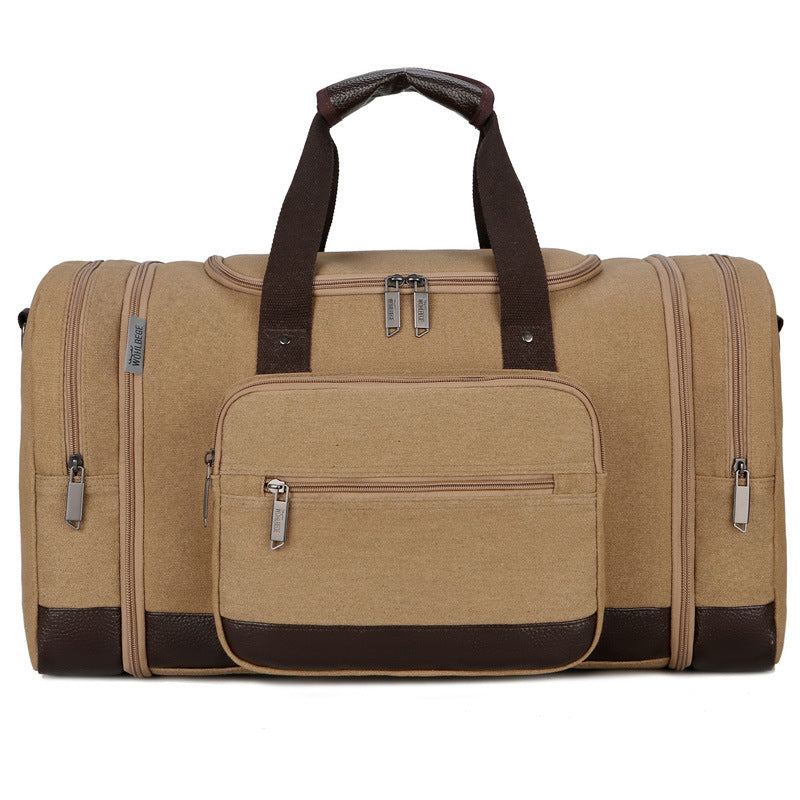 Men's Large Capacity Canvas Luggage Sports Gym Bag in a stylish design, showcasing its spacious interior and durable canvas material.