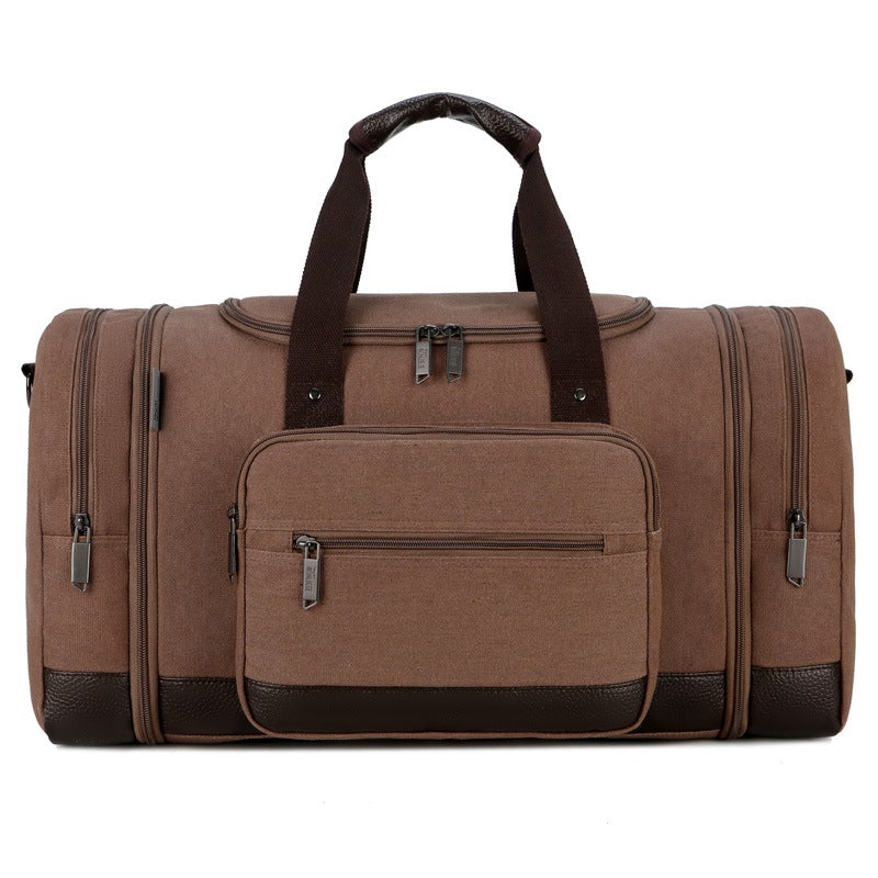Men's Large Capacity Canvas Luggage Sports Gym Bag in a stylish design, showcasing its spacious interior and durable canvas material.