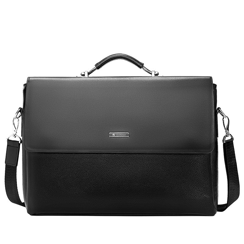 Men's Large Capacity PU Leather Business Briefcase with metal accents and soft surface, ideal for professionals.