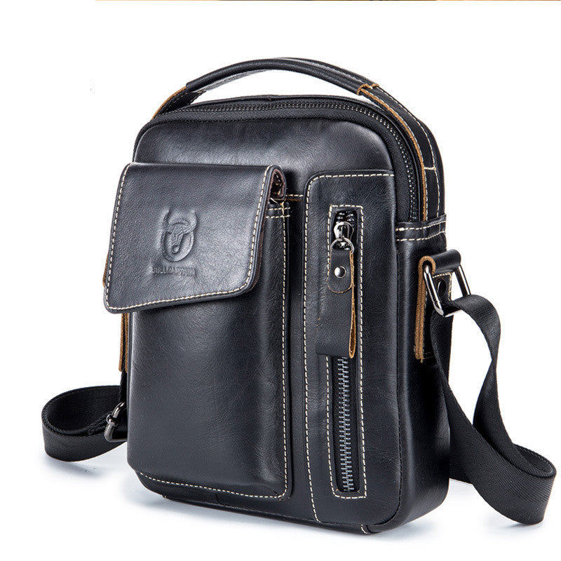 Men's Leather Solid Color Business Messenger Bag featuring a sleek design, first layer cowhide leather, and multiple internal pockets for organization.