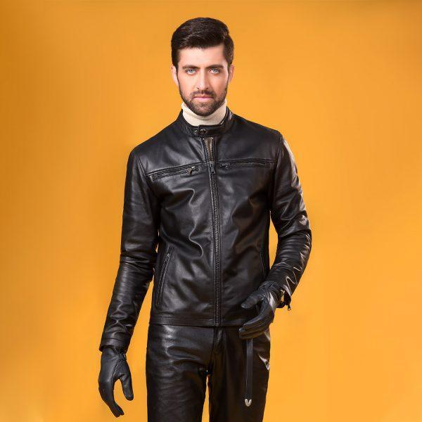 MENS Premium Leather Mukmal Official Jacket made from 100% real sheep leather, featuring a front zip fastener and snap button collar.