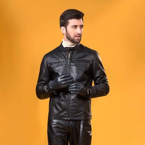 MENS Premium Leather Mukmal Official Jacket made from 100% real sheep leather, featuring a front zip fastener and snap button collar.