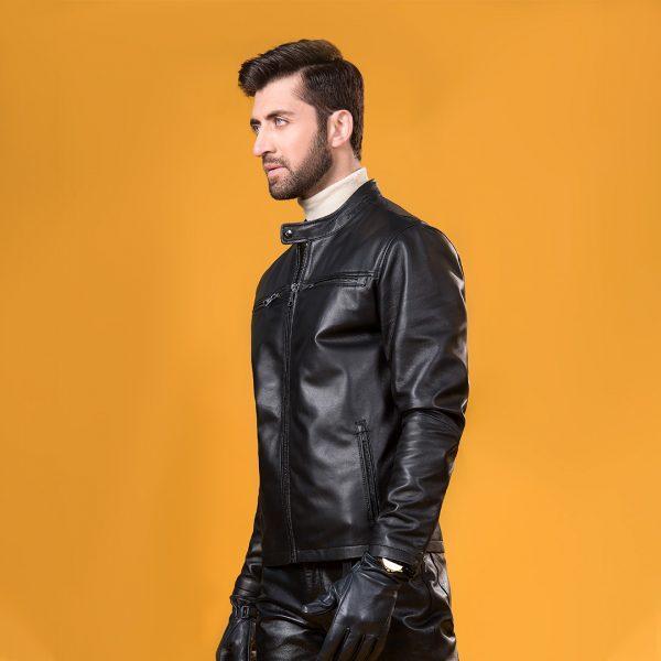 MENS Premium Leather Mukmal Official Jacket made from 100% real sheep leather, featuring a front zip fastener and snap button collar.
