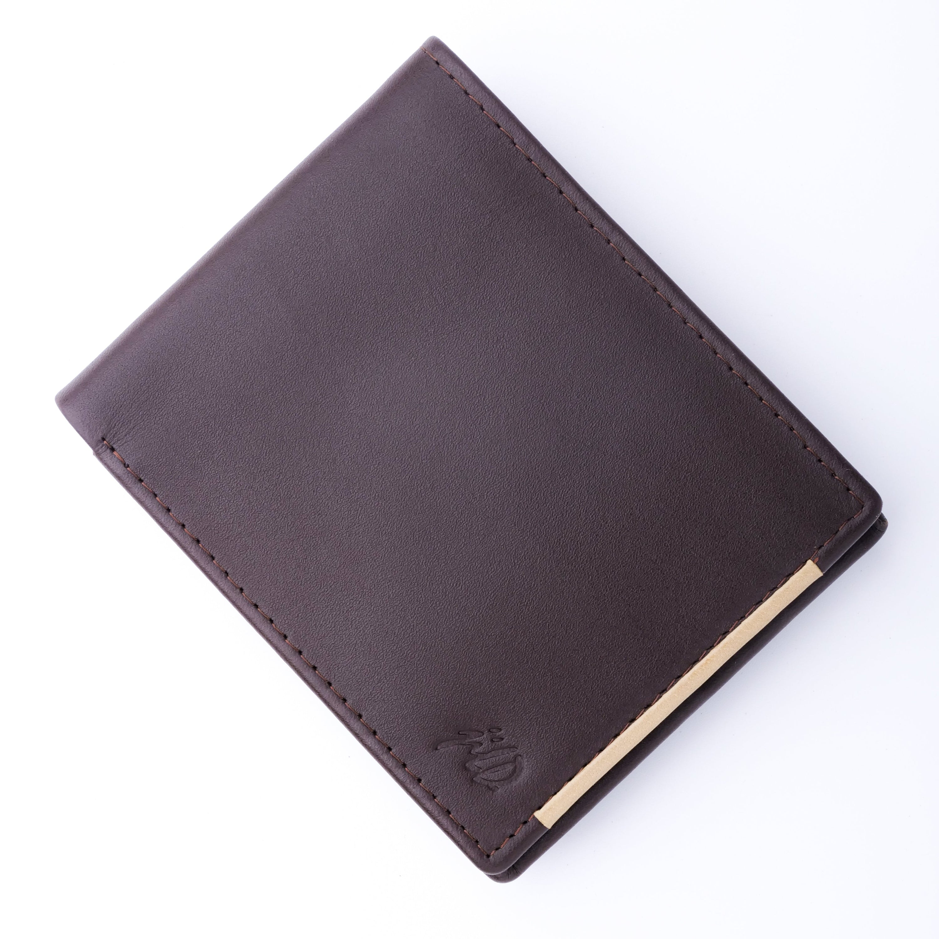 Mens Pure Leather Wallet Bifold in brown with a stylish red stripe, featuring multiple card slots and cash compartments.