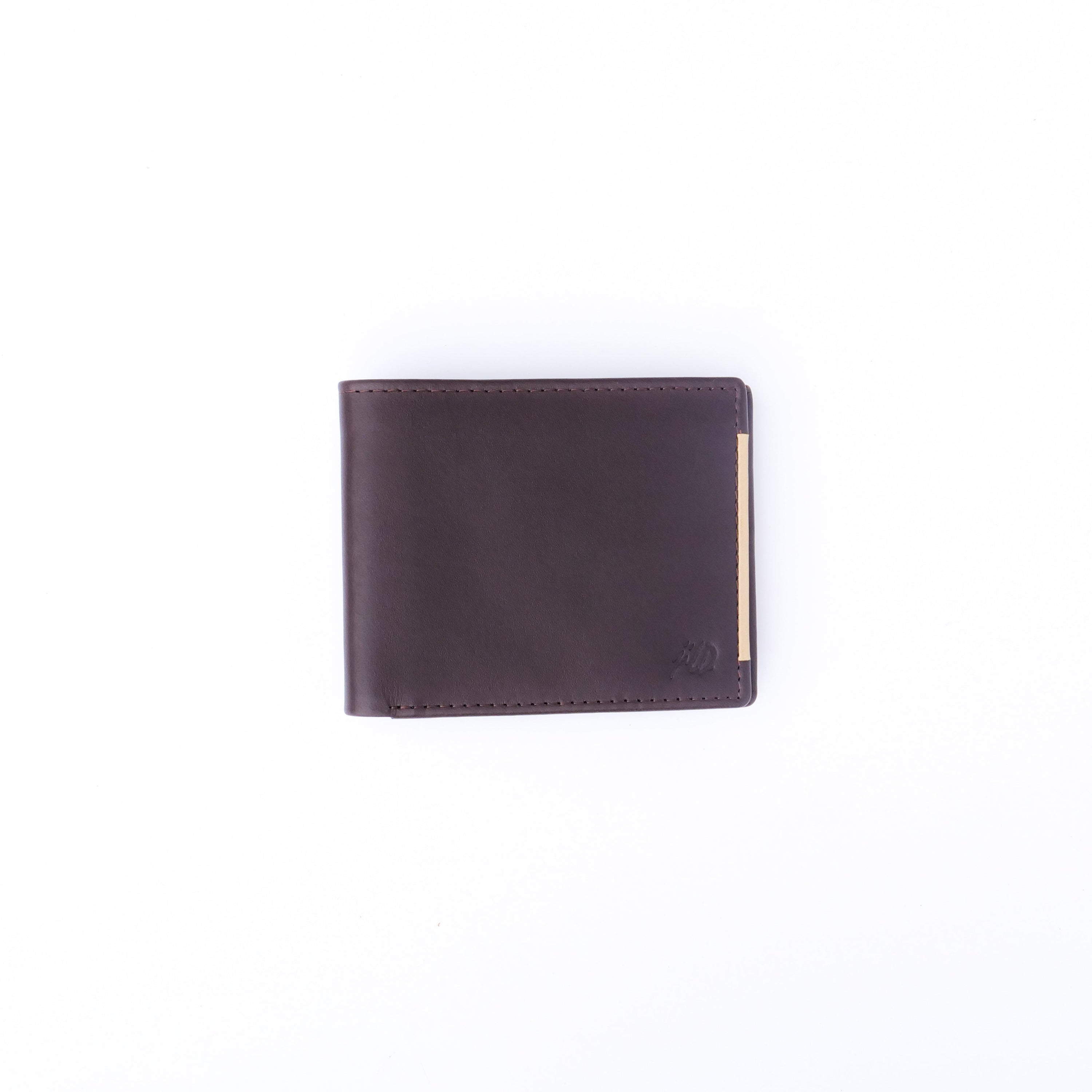 Mens Pure Leather Wallet Bifold in brown with a stylish red stripe, featuring multiple card slots and cash compartments.