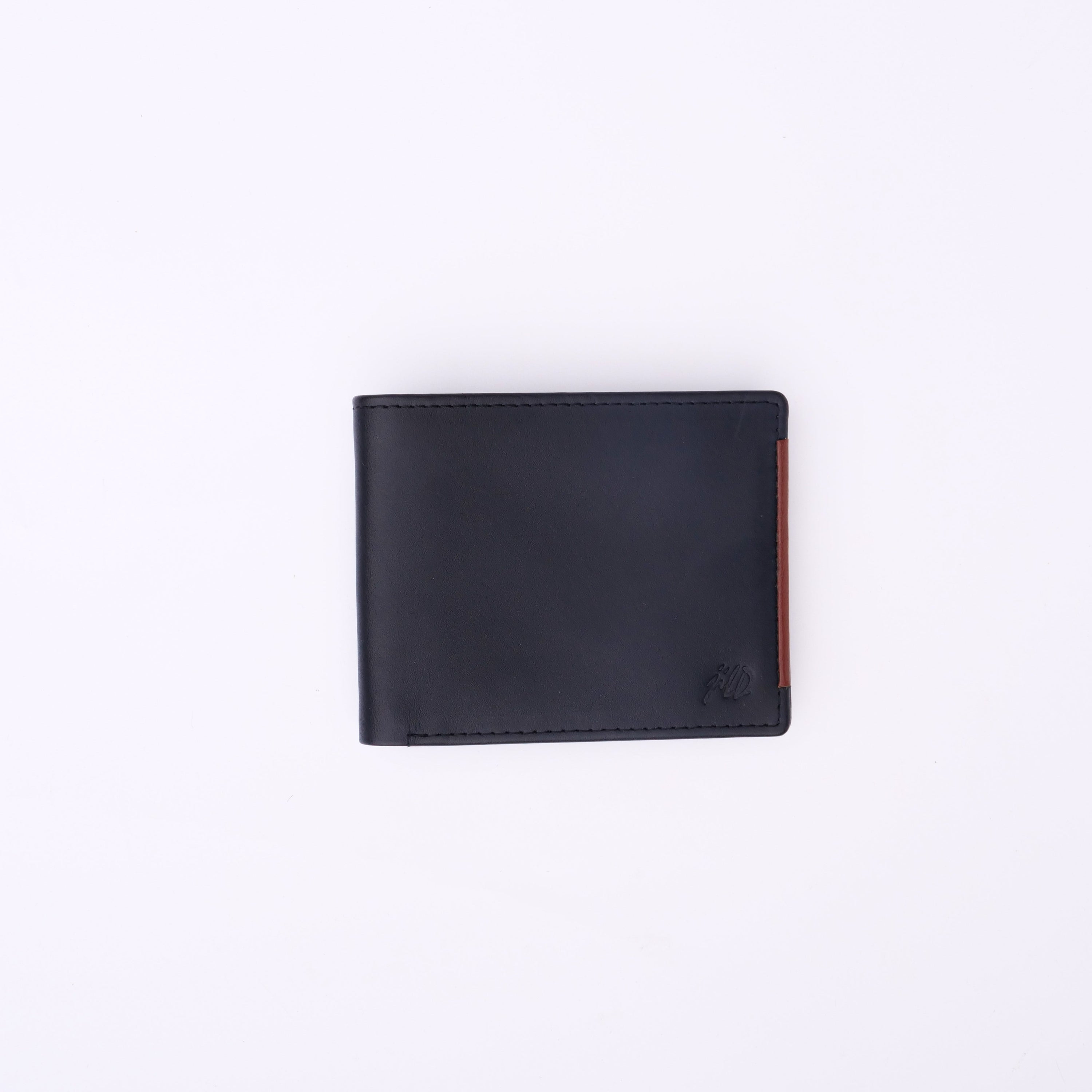 Mens Pure Leather Wallet Bifold in TAN BRN with a stylish red stripe, showcasing its slim design and multiple compartments.