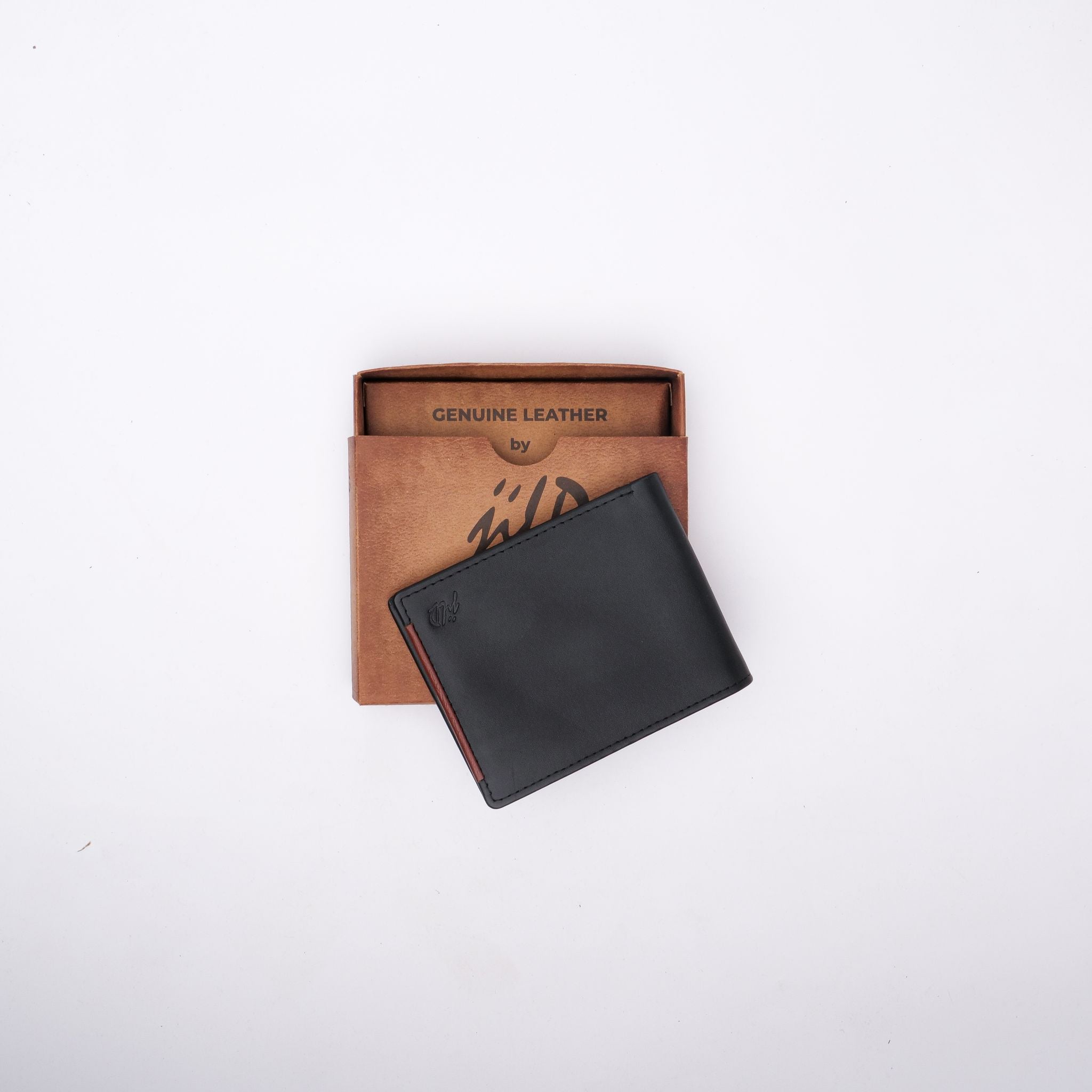 Mens Pure Leather Wallet Bifold in TAN BRN with a stylish red stripe, showcasing its slim design and multiple compartments.