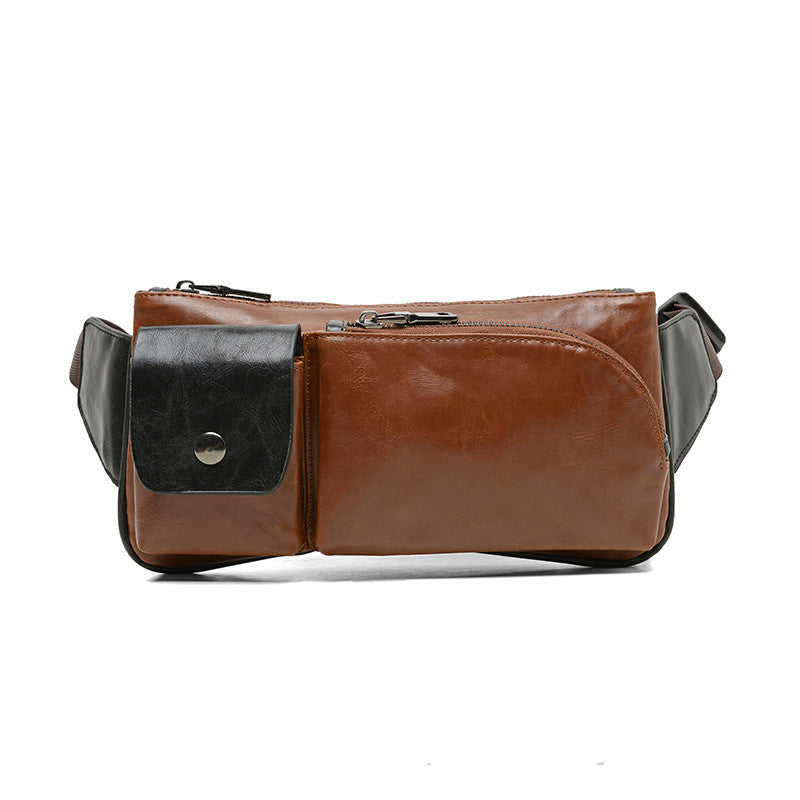 Men's Retro Sports Small Casual Chest Bag made of PU leather, featuring a zipper pocket and soft handle, ideal for casual outings.