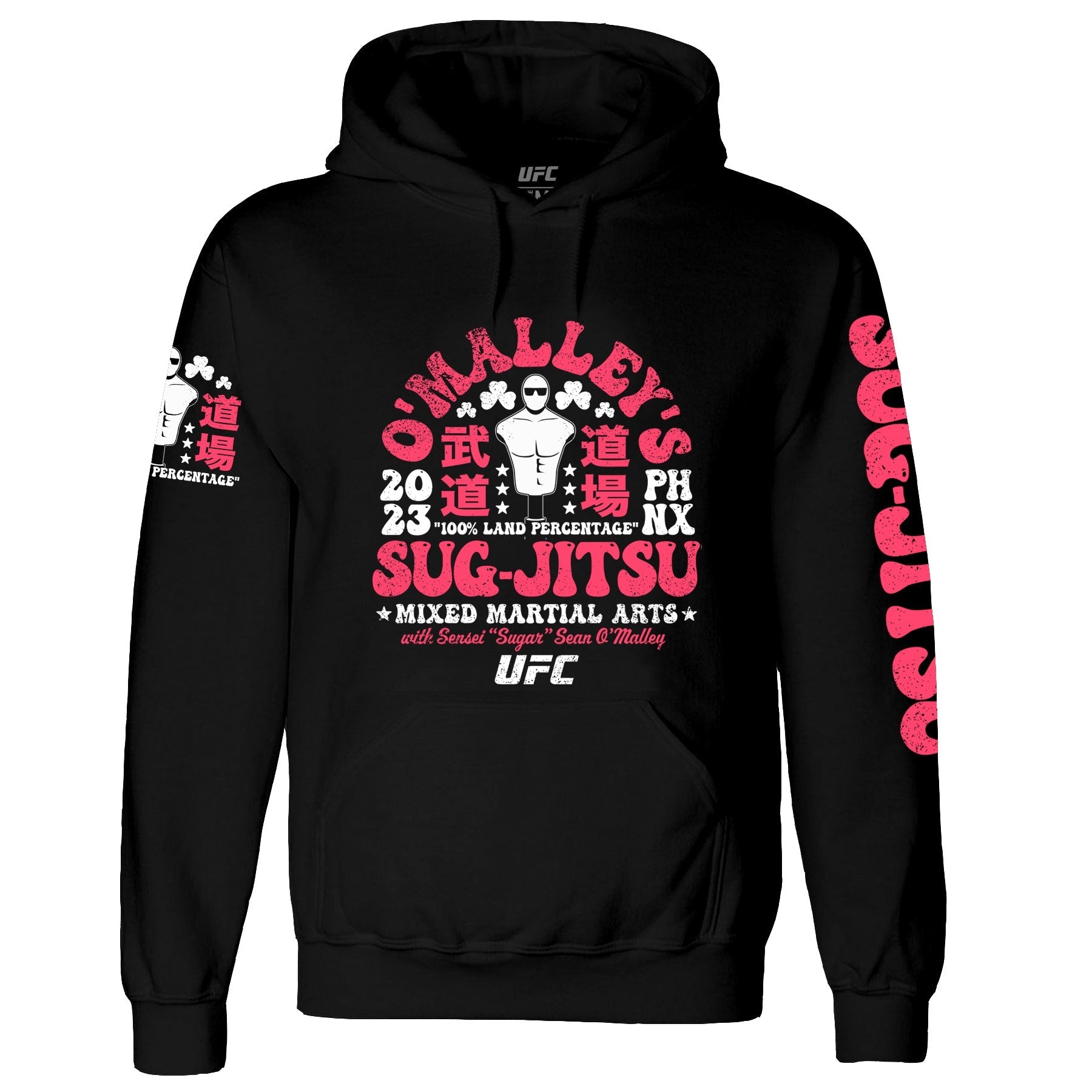 Men's UFC Sean O'Malley Sug-jitsu Hoodie in black, featuring a front pouch pocket and stylish design.