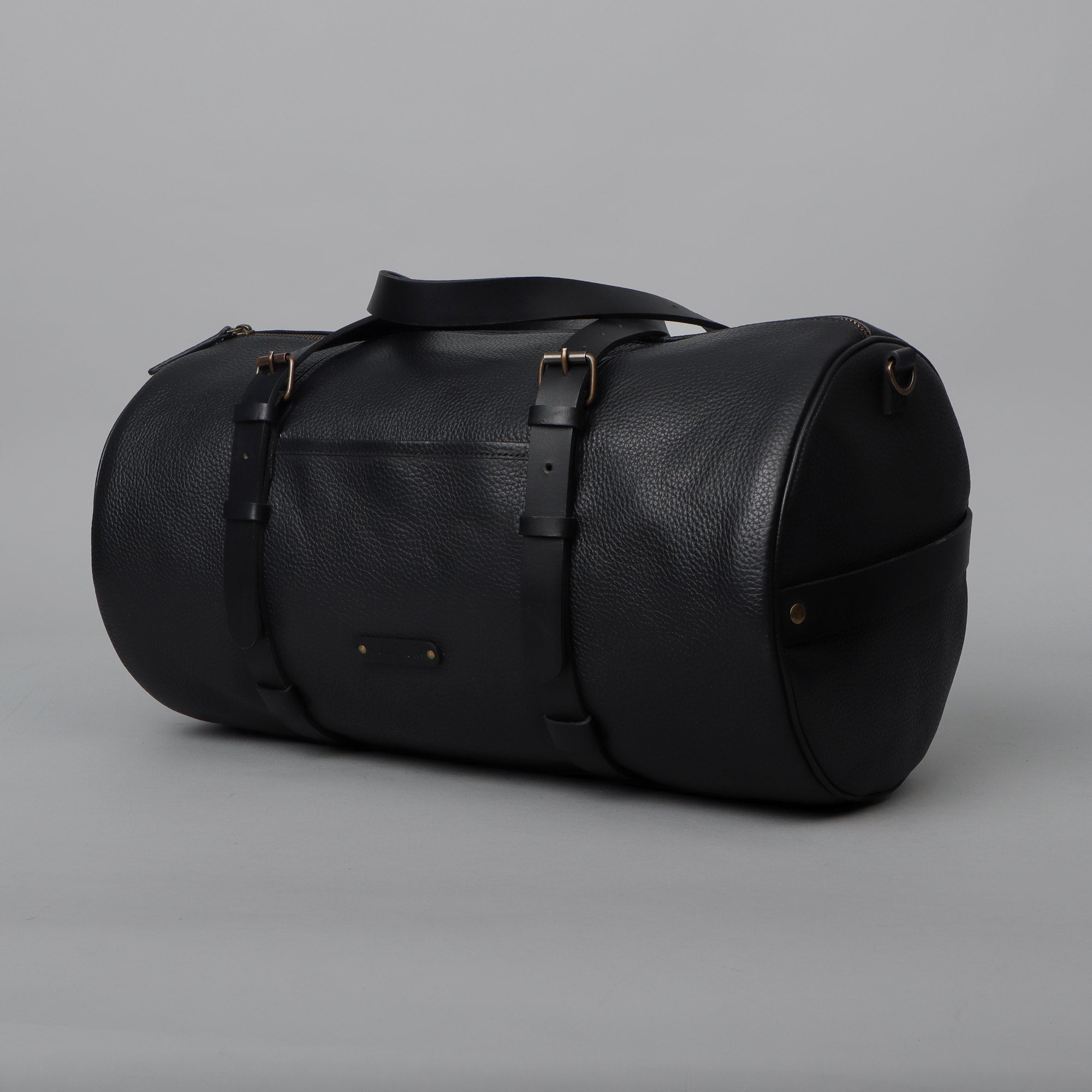 Miami Leather Gym Bag showcasing premium full grain leather, spacious design, and antique brass hardware.