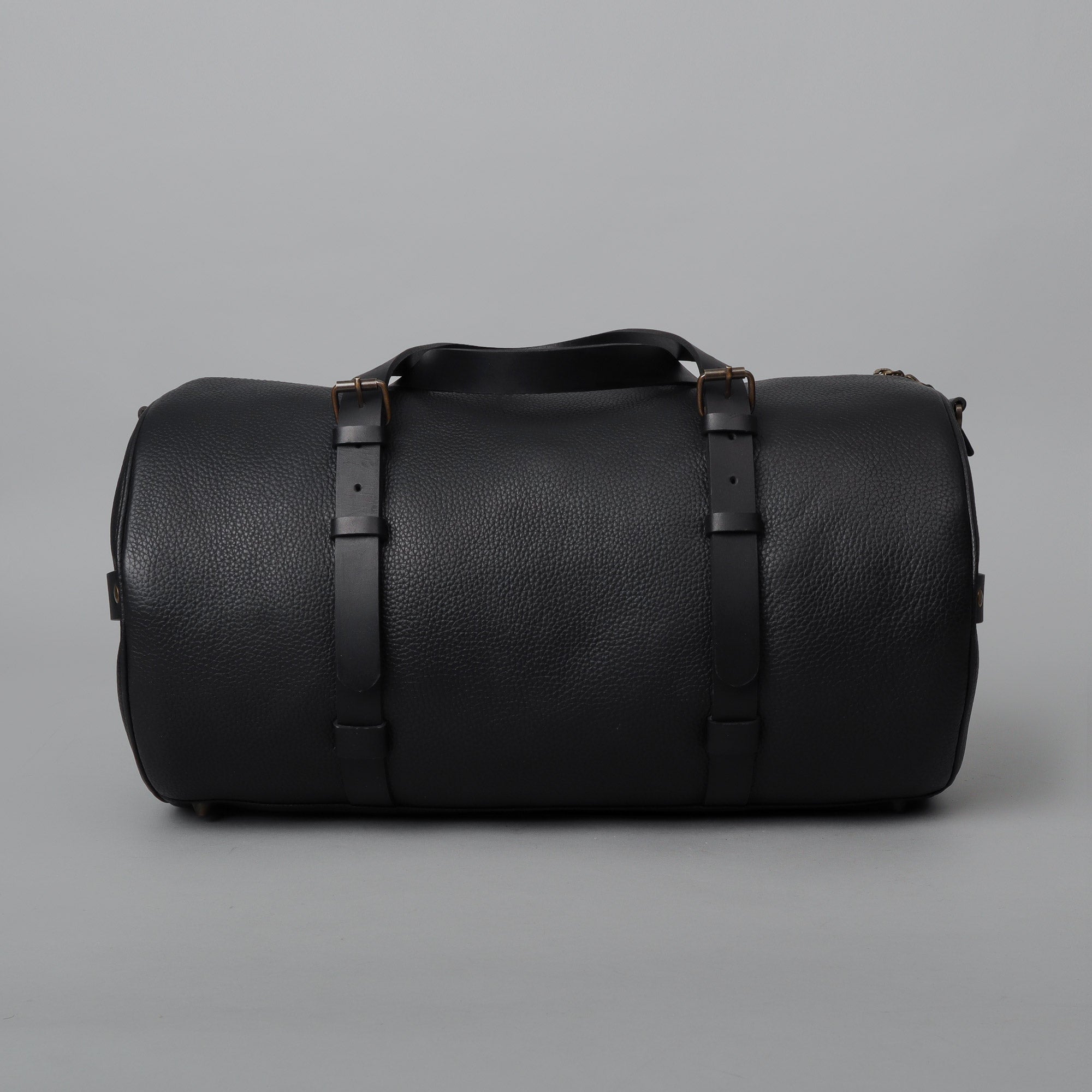 Miami Leather Gym Bag showcasing premium full grain leather, spacious design, and antique brass hardware.