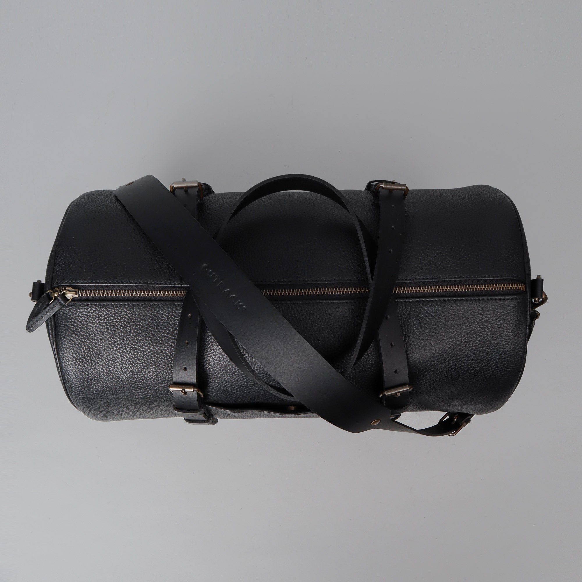 Miami Leather Gym Bag showcasing premium full grain leather, spacious design, and antique brass hardware.