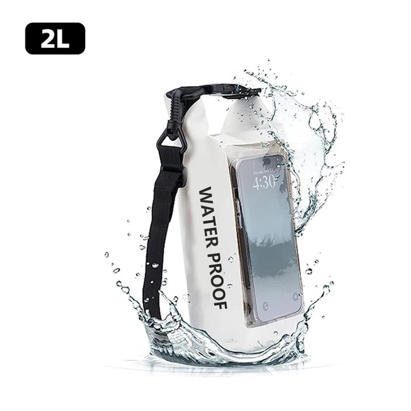 Mobile Waterproof Bags 2L PVC Swimming Bag in black, showcasing its durable design and spacious interior for water sports.