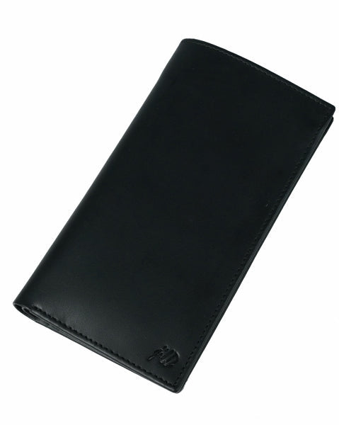 Multi Purpose Leather Long Wallet in BLACK, featuring multiple card slots, ID window, zipper pocket, and cash compartments.