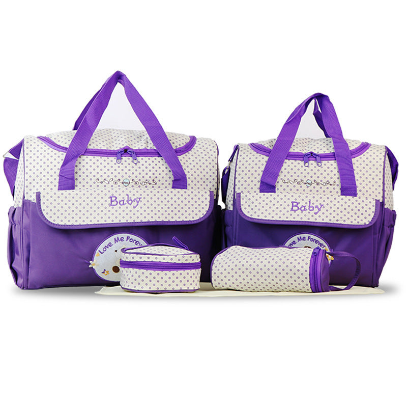 Multifunctional 5-Piece Maternity Messenger Mummy Bags in stylish design, showcasing various compartments and accessories for new moms.