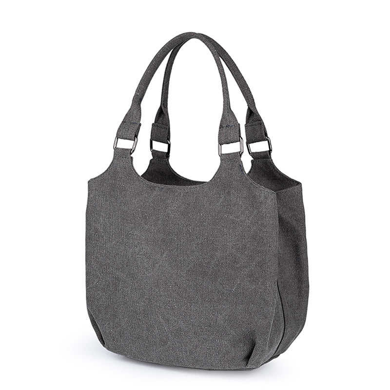 A stylish multifunctional portable canvas bag for moms, featuring multiple compartments and available in black, dark gray, and beige.
