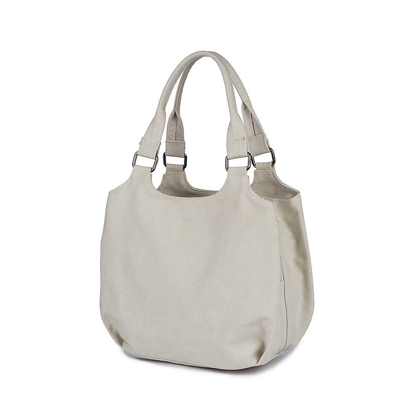 A stylish multifunctional portable canvas bag for moms, featuring multiple compartments and available in black, dark gray, and beige.