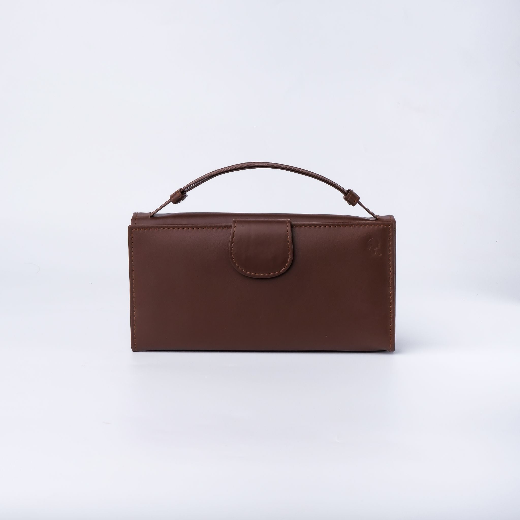 Nova-Womens Handle Leather Clutch Wallet in Brown, featuring adjustable handle strap and secure magnetic and zipper closures.