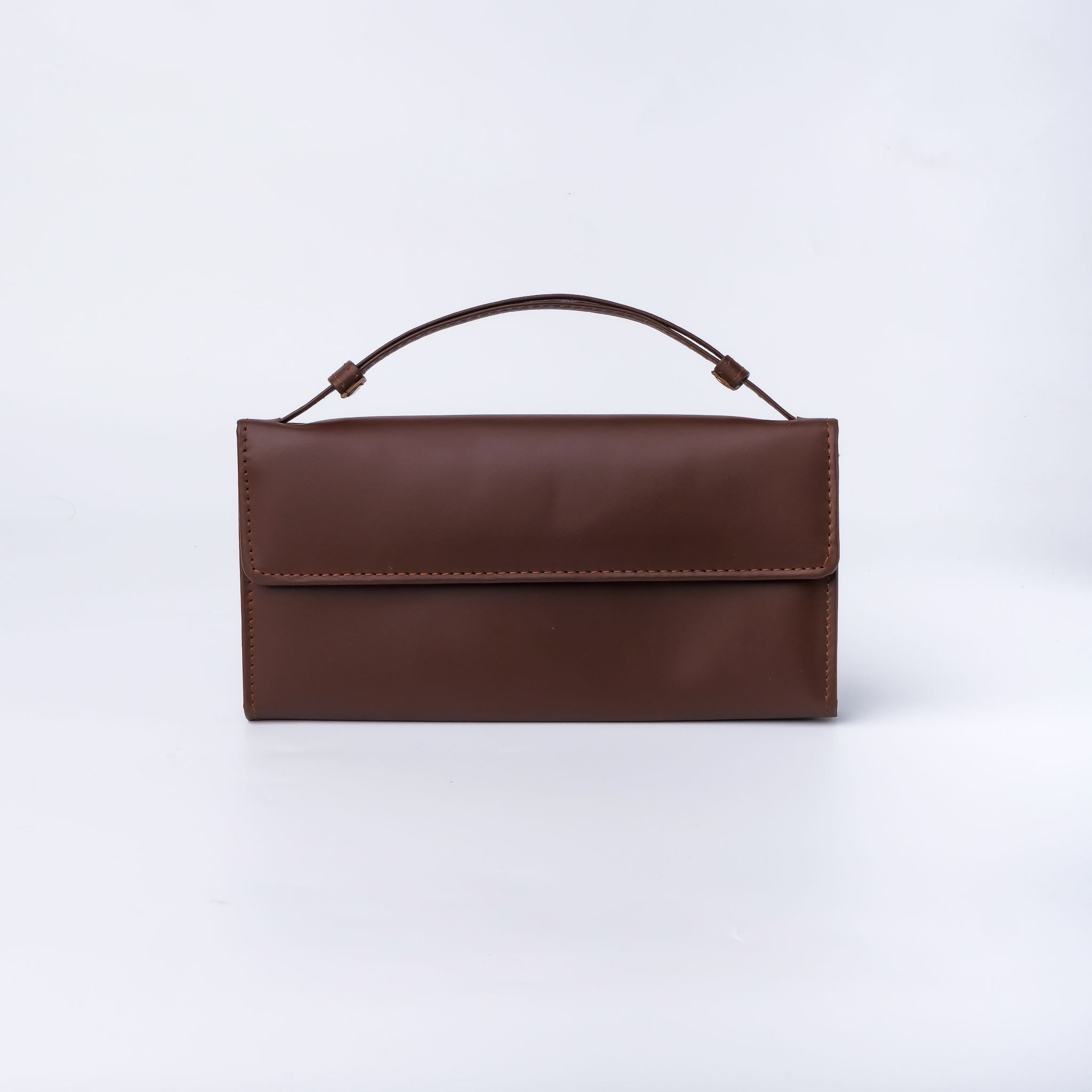 Nova-Womens Handle Leather Clutch Wallet in Brown, featuring adjustable handle strap and secure magnetic and zipper closures.