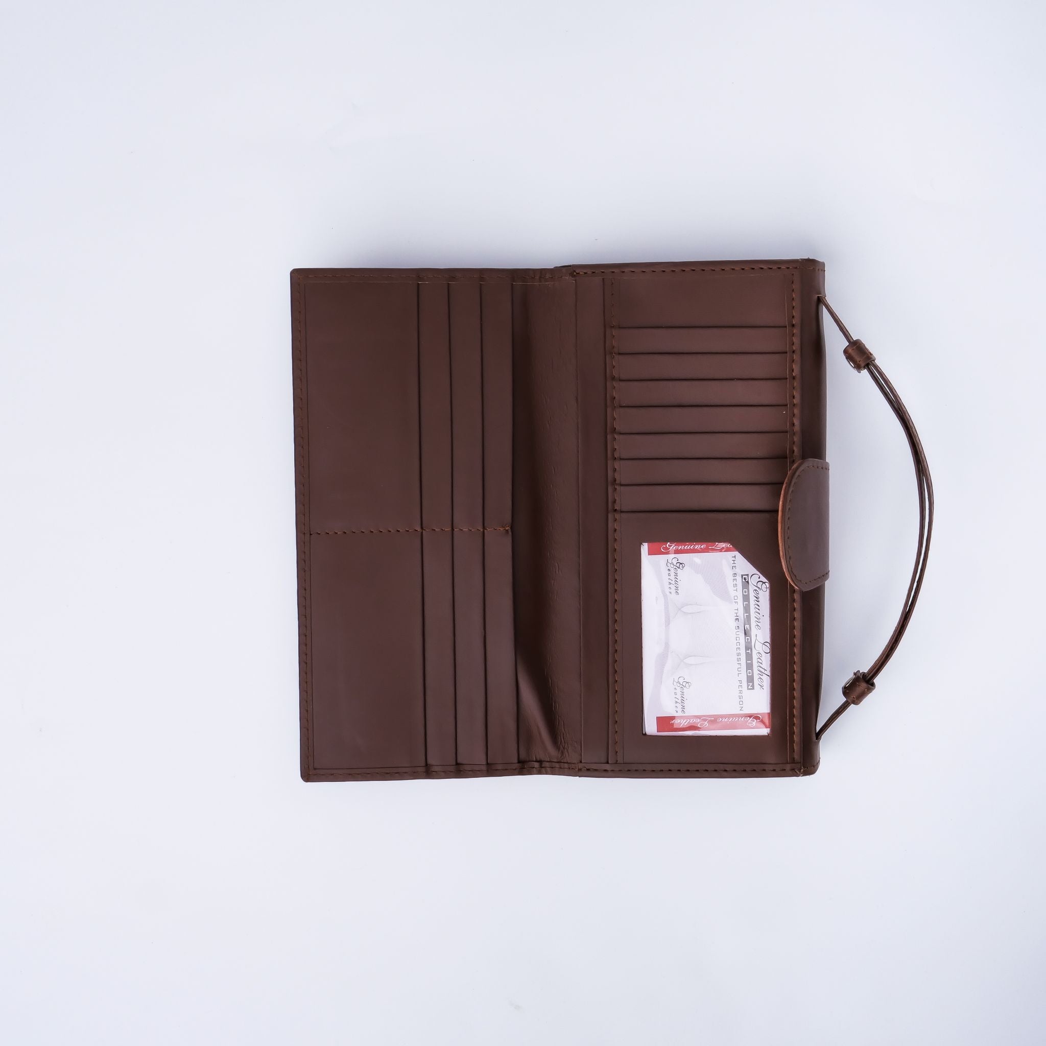 Nova-Womens Handle Leather Clutch Wallet in Brown, featuring adjustable handle strap and secure magnetic and zipper closures.