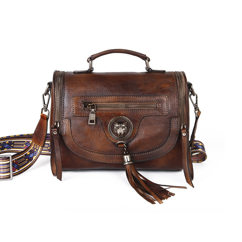 One Shoulder PU Leather Women's Messenger Bag in retro style, featuring a durable PU leather exterior and adjustable strap.