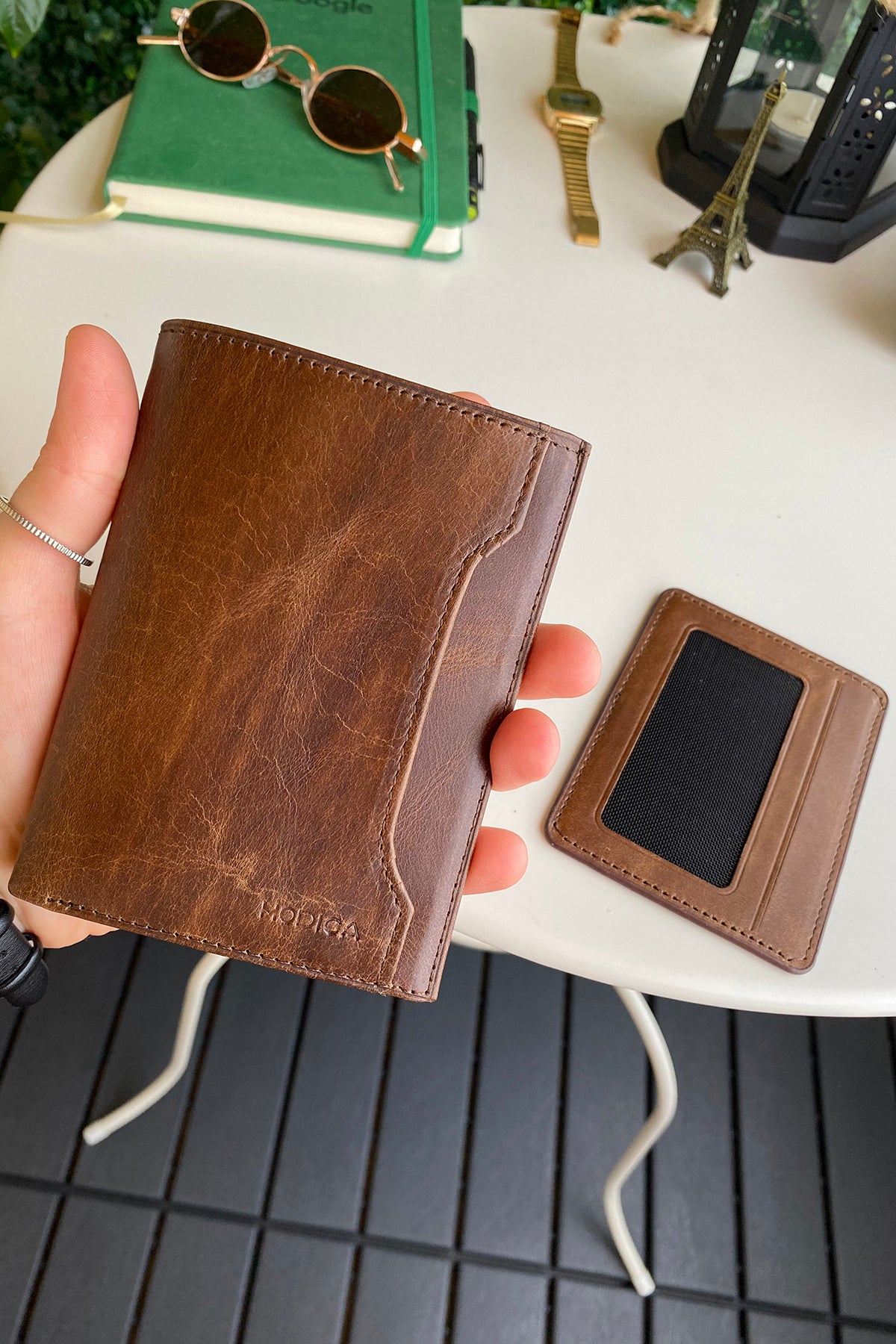 Oregon Genuine Leather Wallet featuring a removable card holder, showcasing its elegant design and multiple compartments.