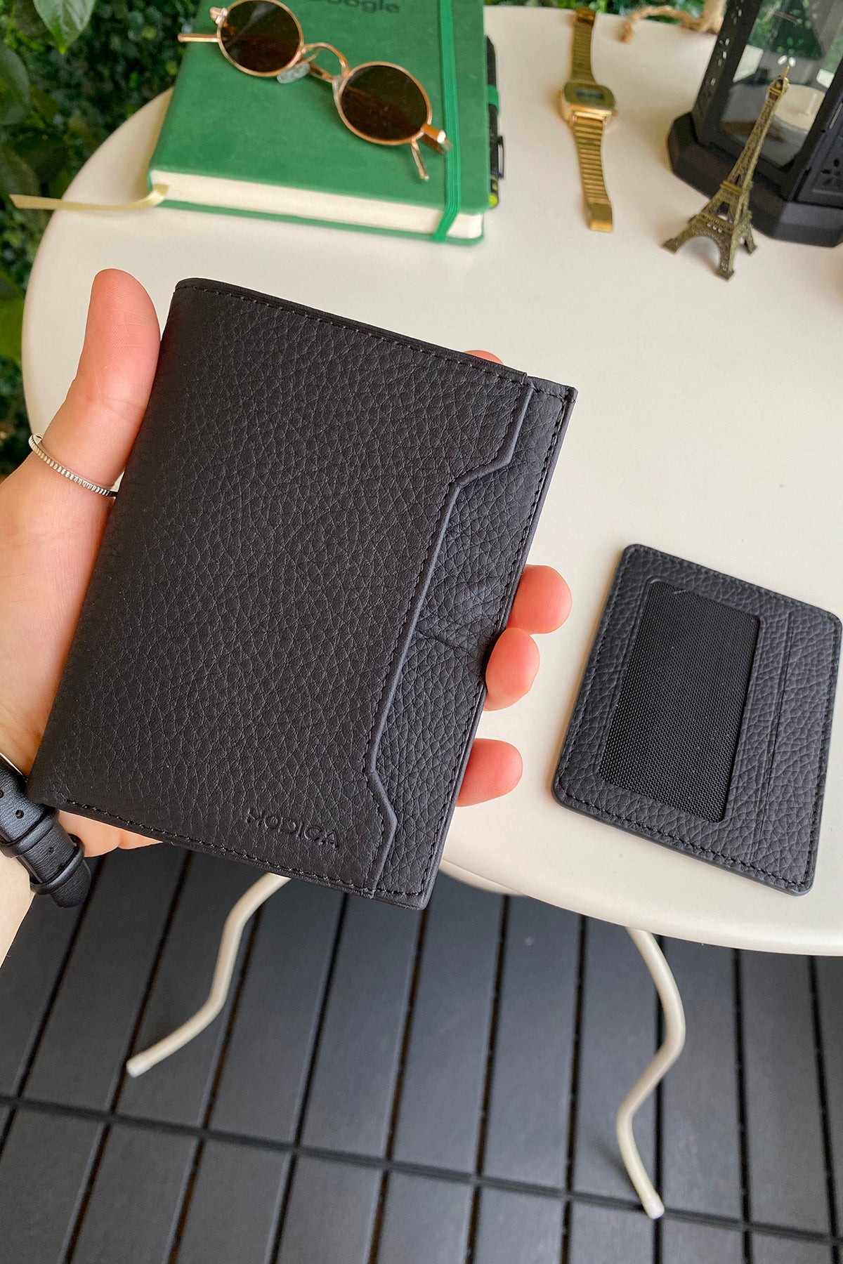 Oregon Genuine Leather Wallet featuring a removable card holder, showcasing its elegant design and multiple compartments.