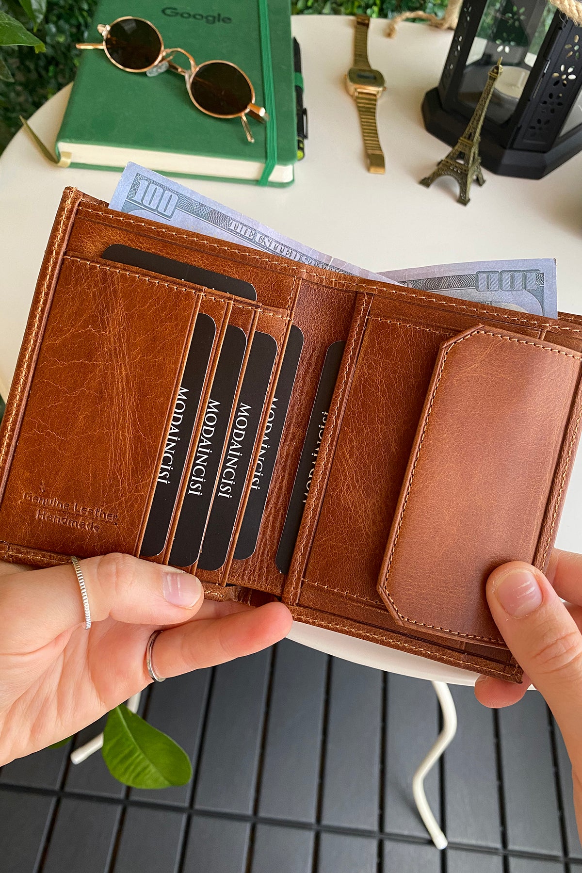 Oregon Genuine Leather Wallet featuring a removable card holder, showcasing its elegant design and multiple compartments.