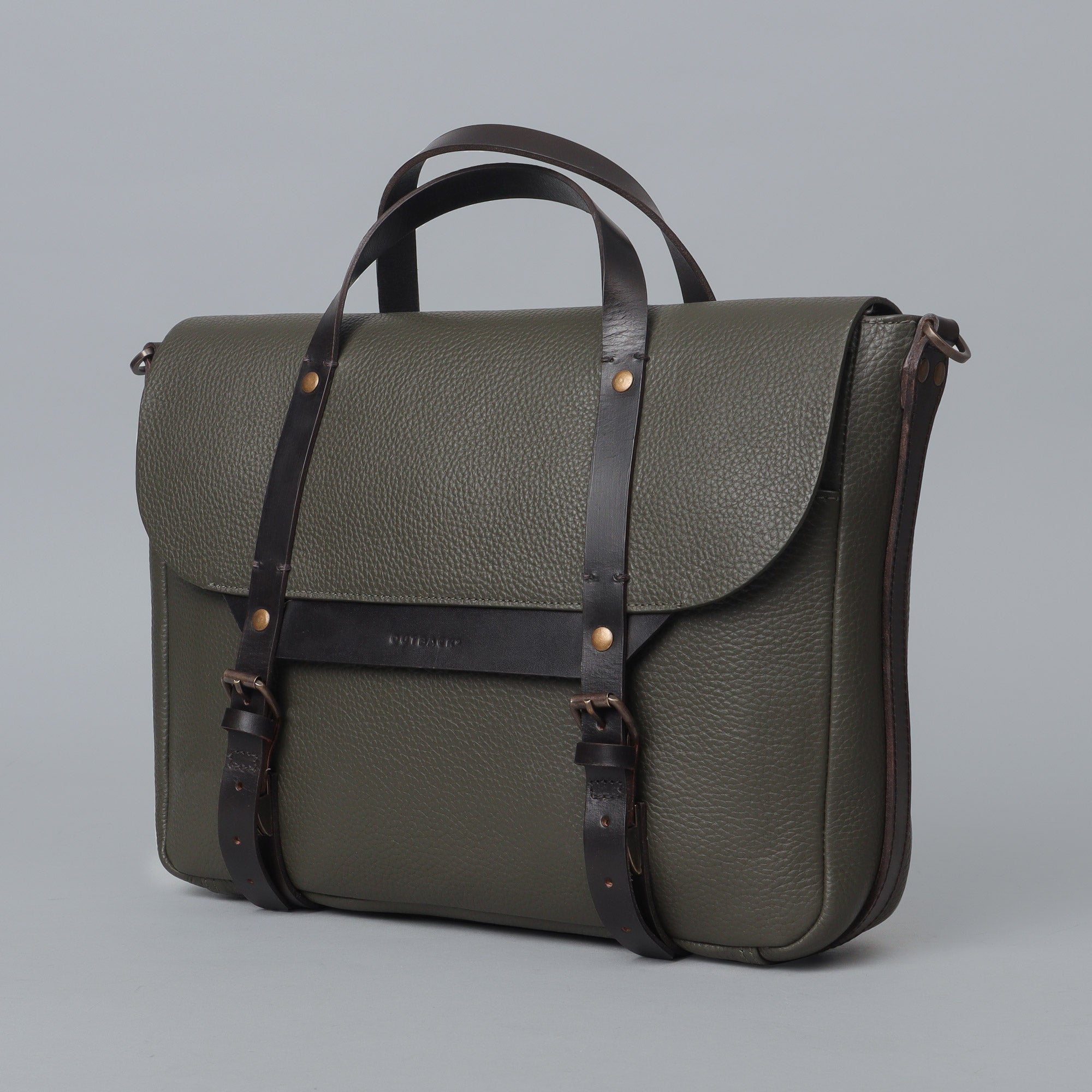 Oslo Leather Briefcase showcasing premium full grain leather, spacious compartments, and a comfortable shoulder strap.