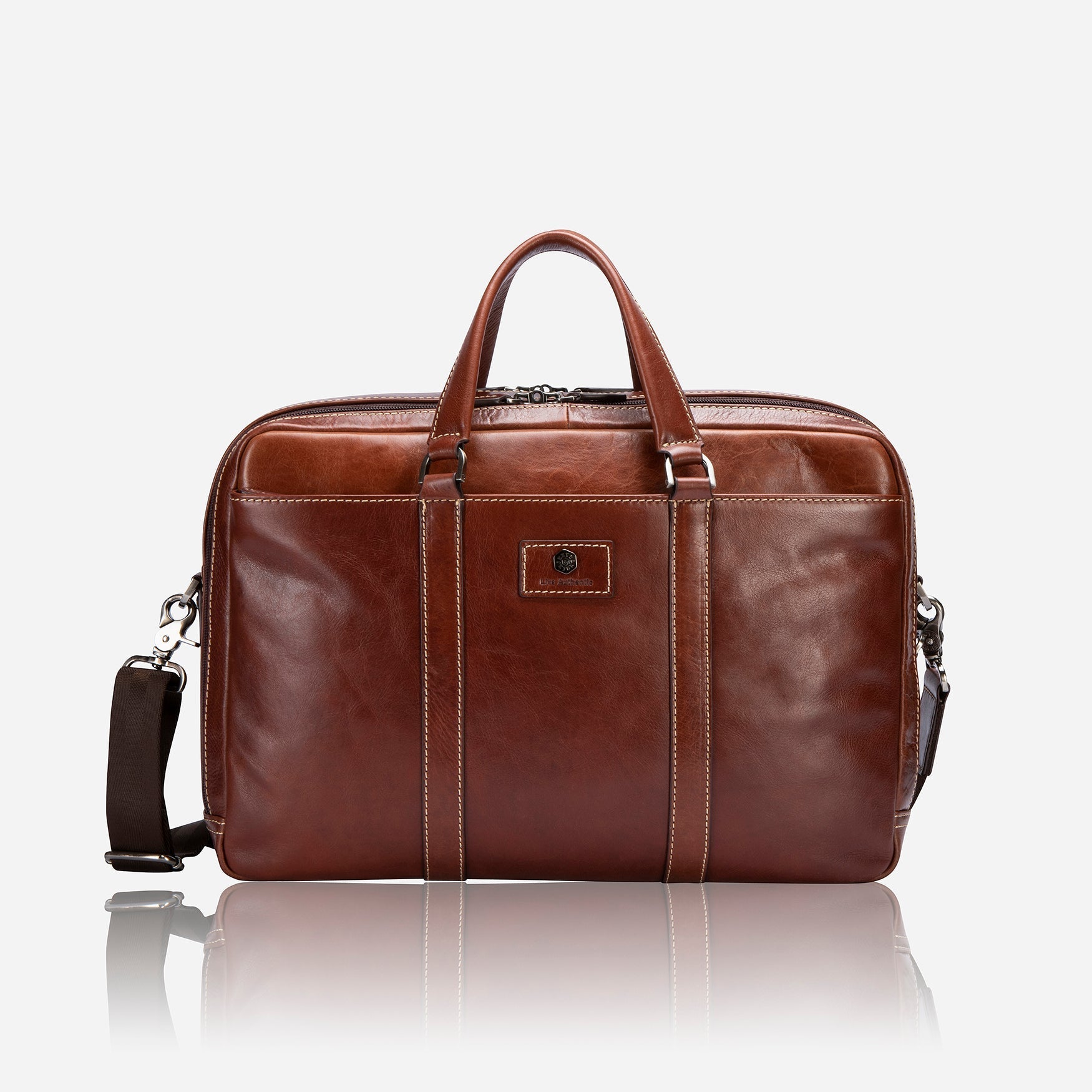 Oxford 17 inch Laptop Briefcase in Tobacco, showcasing its stylish design and spacious compartments for laptops and accessories.