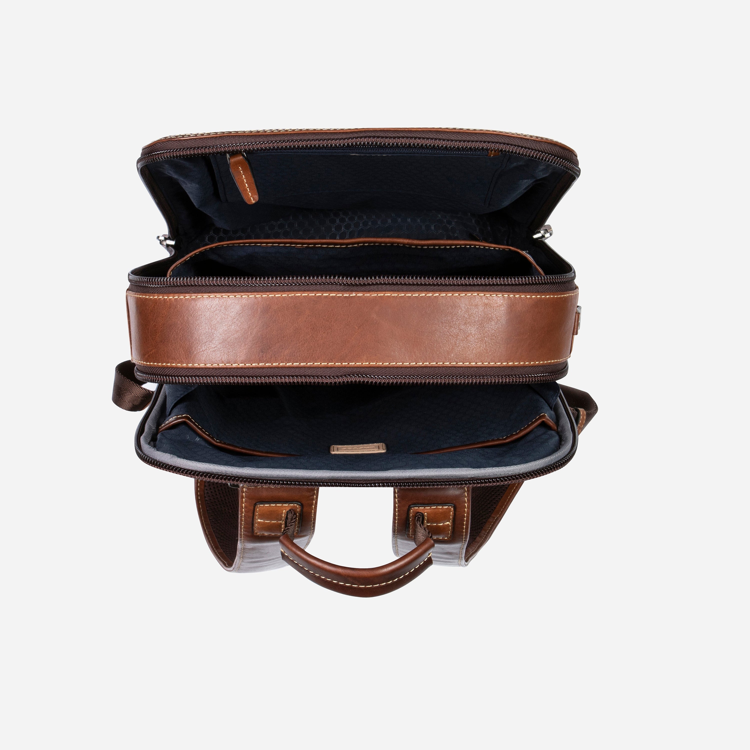 Oxford Double Compartment 15-inch Laptop Backpack in Espresso, featuring multiple pockets and a sleek design.