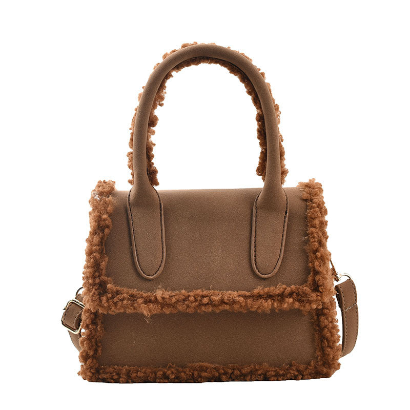 Plush Design Fur Stitching One-shoulder Messenger Bag in stylish design with soft texture.