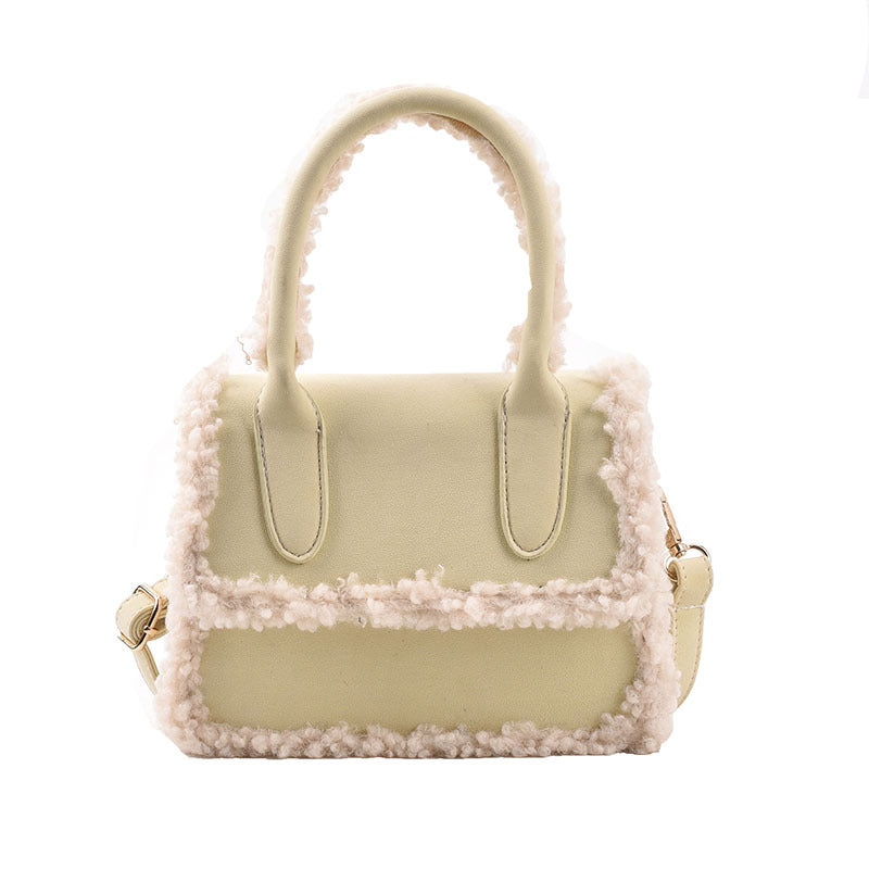 Plush Design Fur Stitching One-shoulder Messenger Bag in stylish design with soft texture.