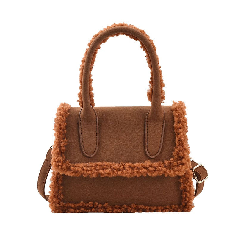 Plush Design Fur Stitching One-shoulder Messenger Bag in stylish design with soft texture.