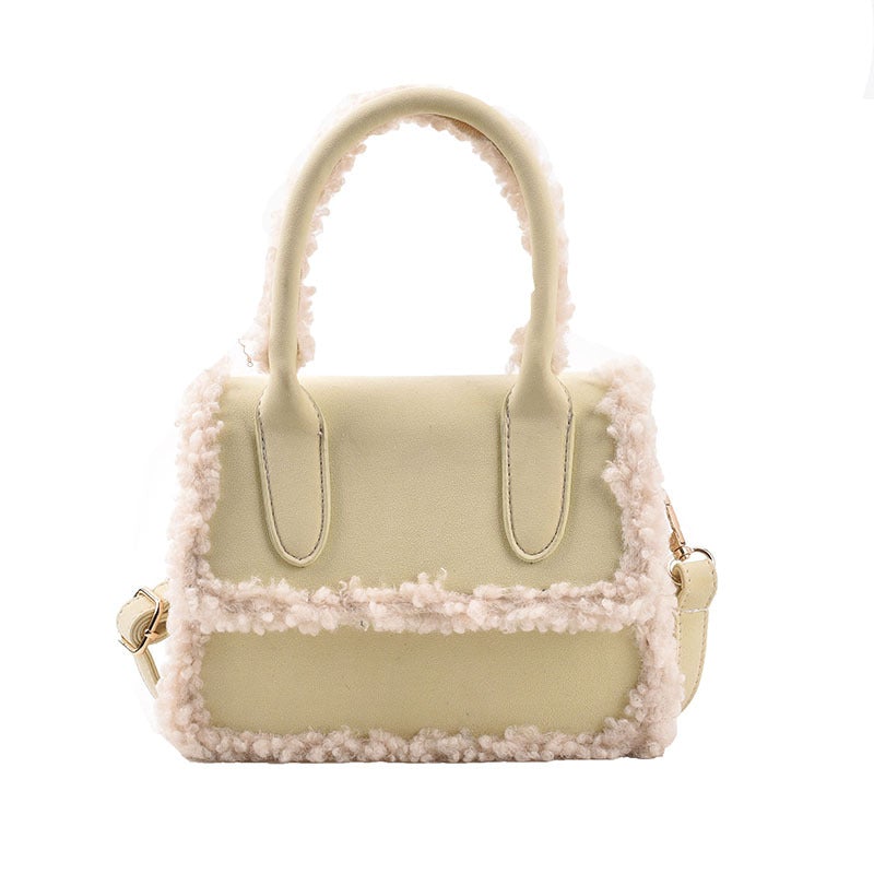 Plush Design Fur Stitching One-shoulder Messenger Bag in stylish design with soft texture.