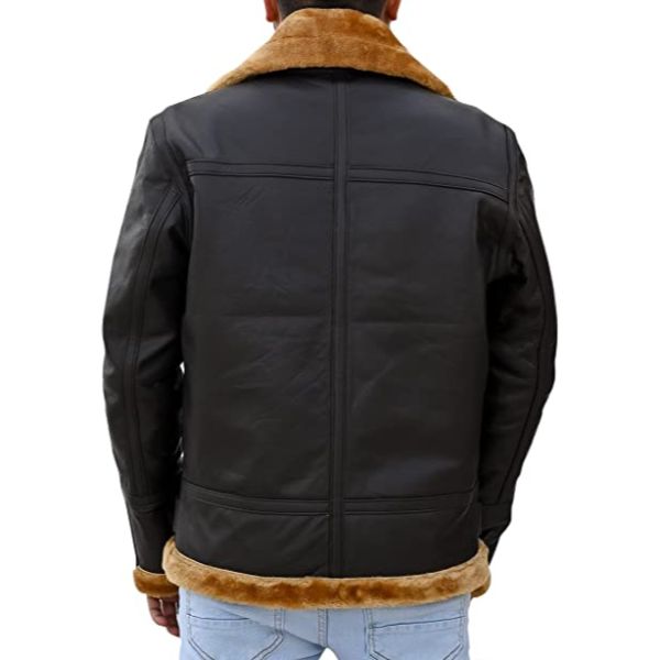 Premium Shearling Fur Leather Jacket in Brown, featuring genuine sheepskin leather, zipper sleeves, and full fur lining for warmth.