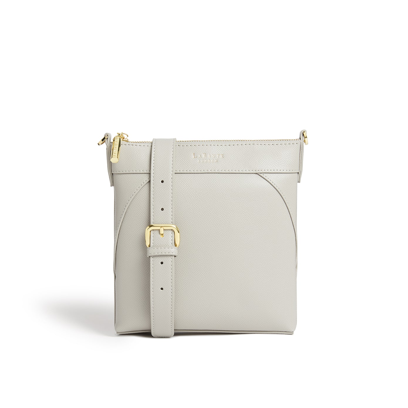 Raven Grey Vegan Crossbody Bag featuring gold hardware and adjustable strap, made from eco-friendly materials.