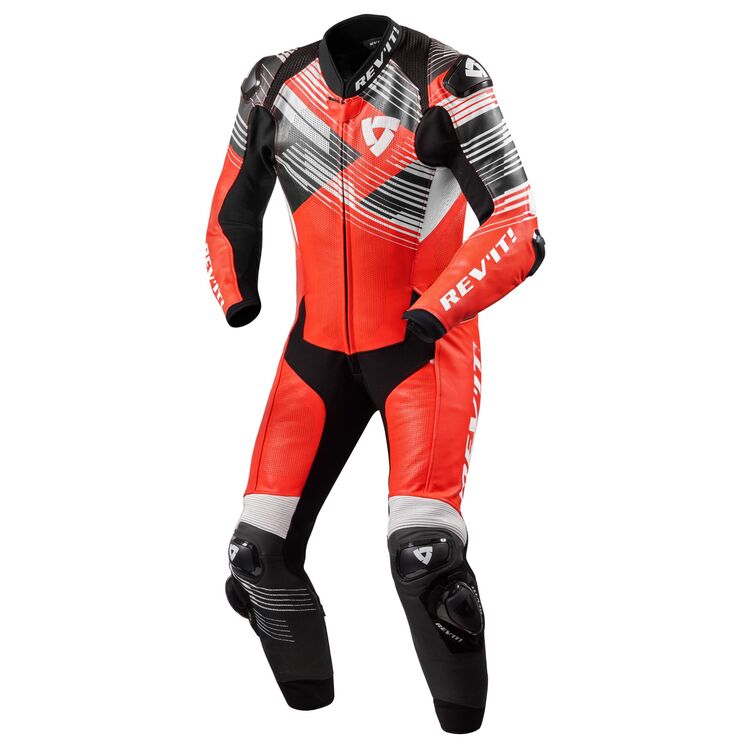 REV'IT! Apex Race Suit showcasing its sleek design and protective features, made from high-quality leather and textile materials.