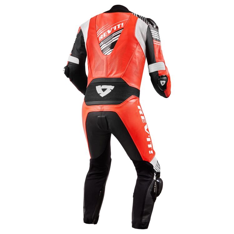 REV'IT! Apex Race Suit showcasing its sleek design and protective features, made from high-quality leather and textile materials.