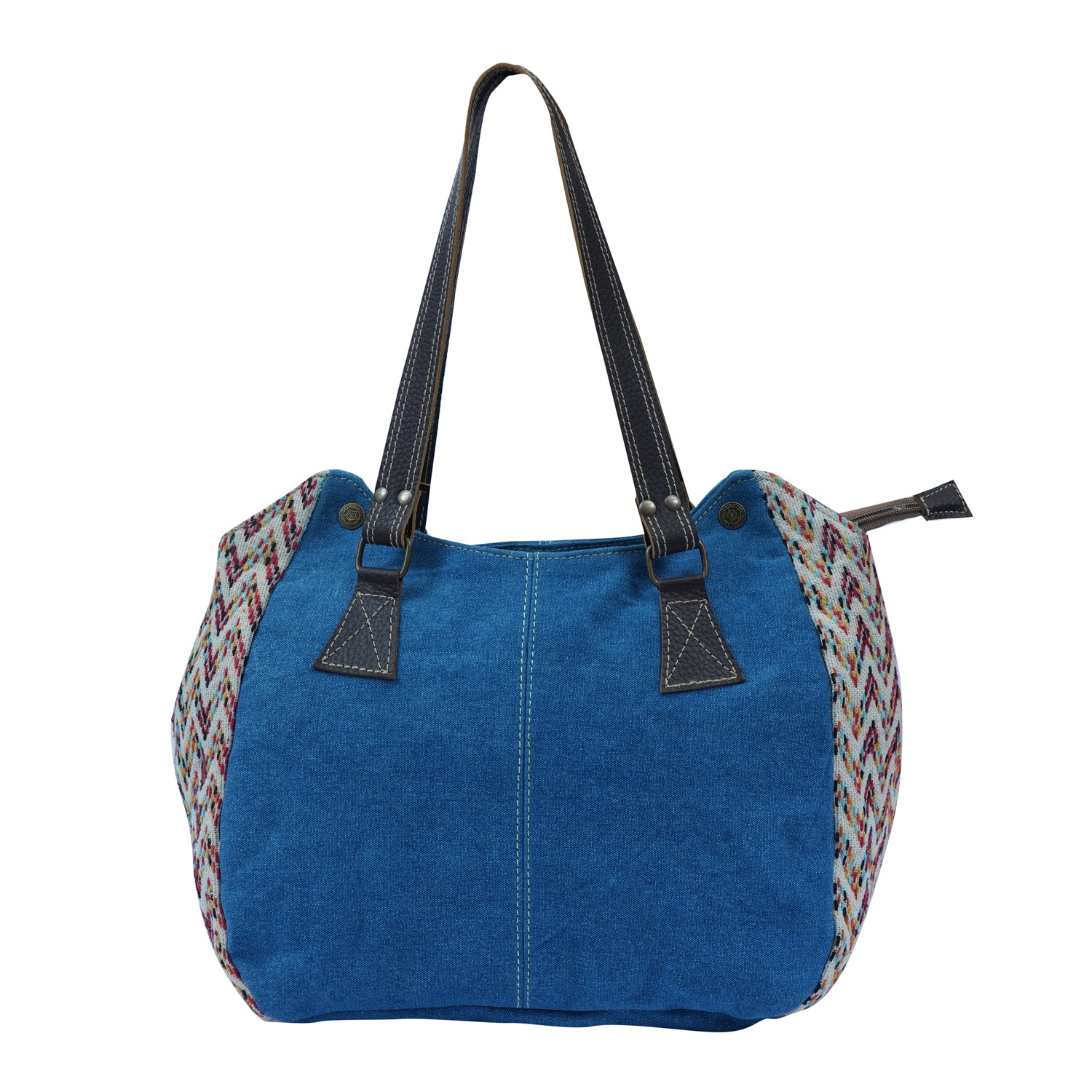 Rihu Messenger Bag featuring denim, cotton, and leather materials with exquisite stitching, perfect for casual outfits.