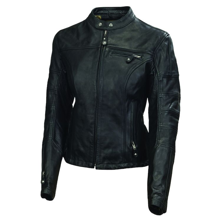 Roland Sands Maven Women's Leather Jacket in black, showcasing premium cowhide leather, stylish design, and functional features for motorcycle riding.