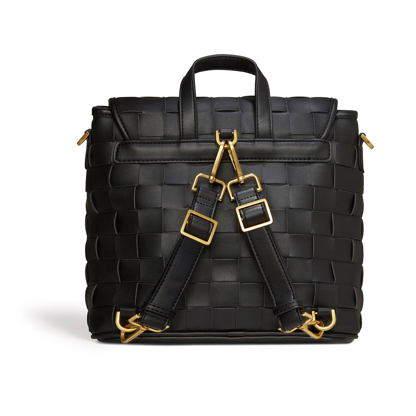 Rosie Black Mini Backpack made from sustainable vegan leather with adjustable straps and a vibrant red interior.