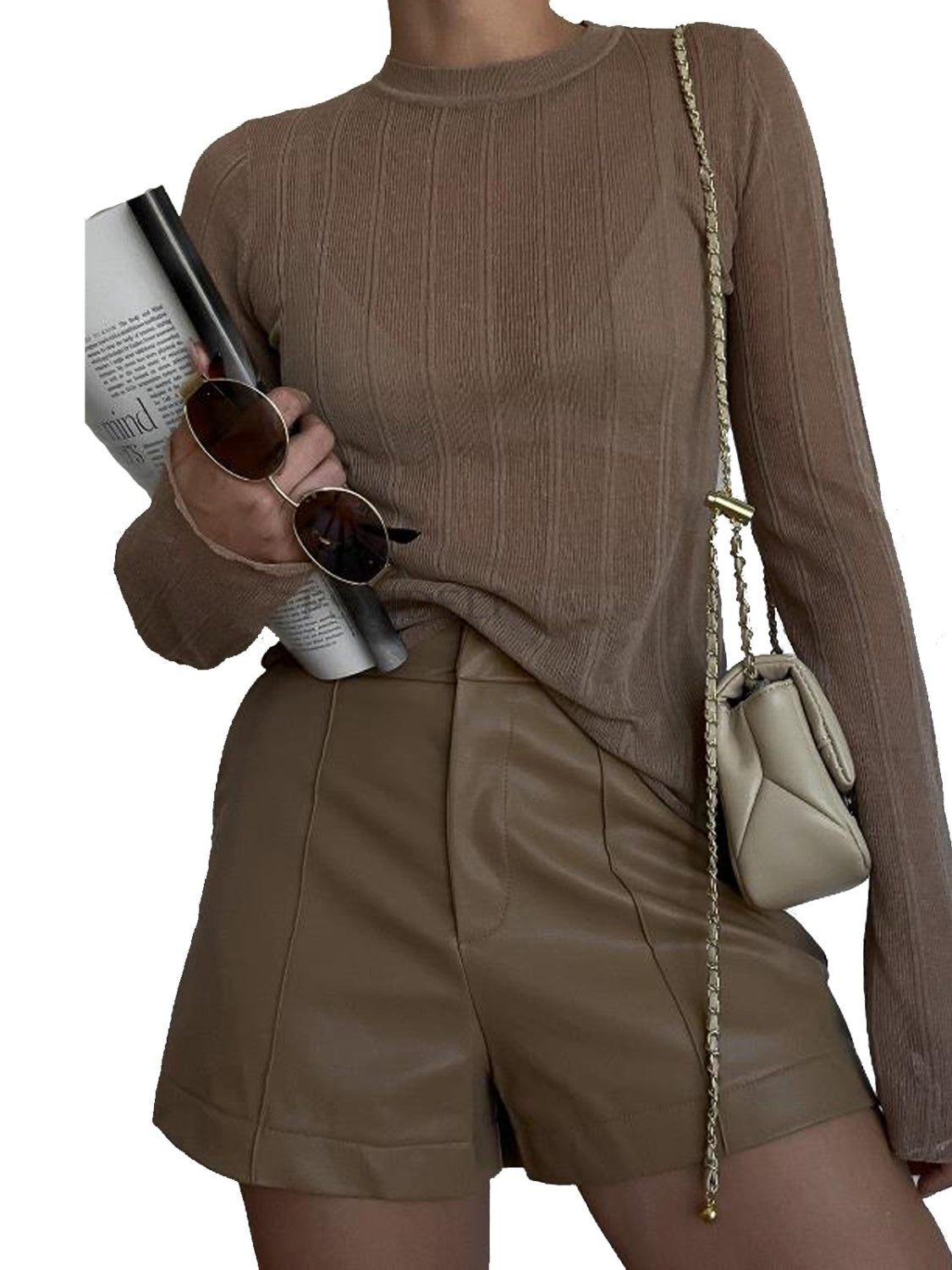 Round Neck Long Sleeve T-Shirt in sheer polyester, showcasing its stylish design and comfortable fit.