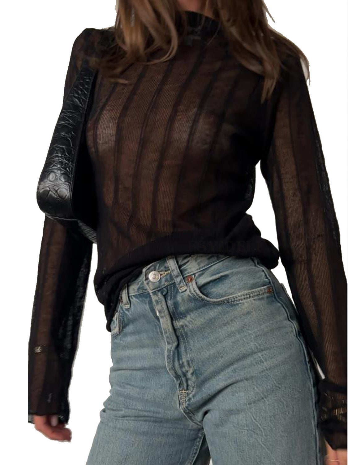 Round Neck Long Sleeve T-Shirt in sheer polyester, showcasing its stylish design and comfortable fit.