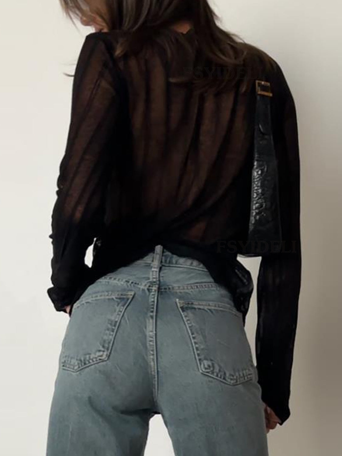 Round Neck Long Sleeve T-Shirt in sheer polyester, showcasing its stylish design and comfortable fit.