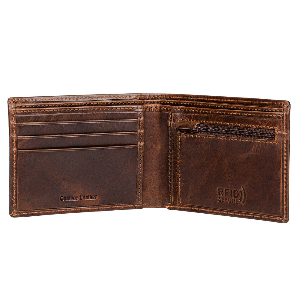 Royal Wallet made from genuine leather, featuring multiple card slots and a zipped coin pocket, elegantly designed for men.